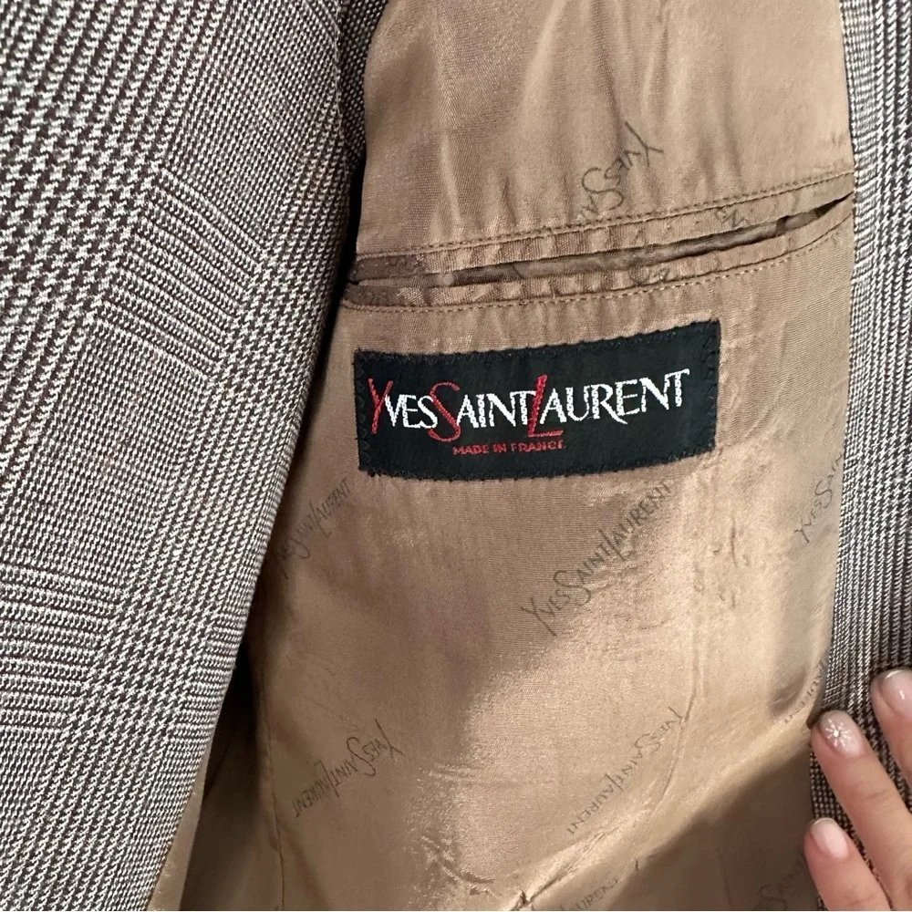 Vintage 70’s Yves Saint Laurent Classic 3 Piece Mens Wool Plaid Suit